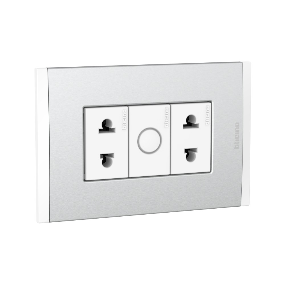 TOMACORRIENTE DOBLE UNIVERSAL BLANCO 2P 16A 250V C/PLACA ALUM NATURAL MODUS4 AH2112E2BMN