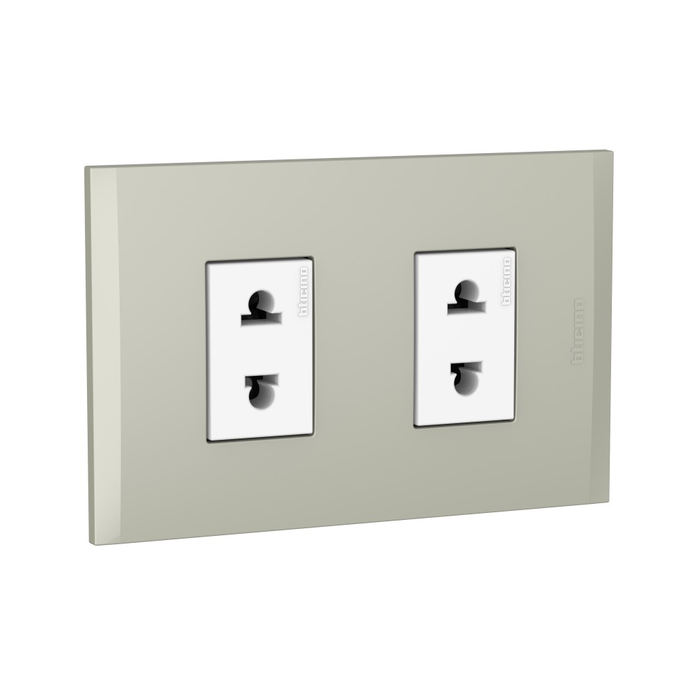 TOMACORRIENTE DOBLE UNIVERSAL BLANCO 2P 16A 250V C/PLACA TERRA MODUS4 AH2112E2BTI
