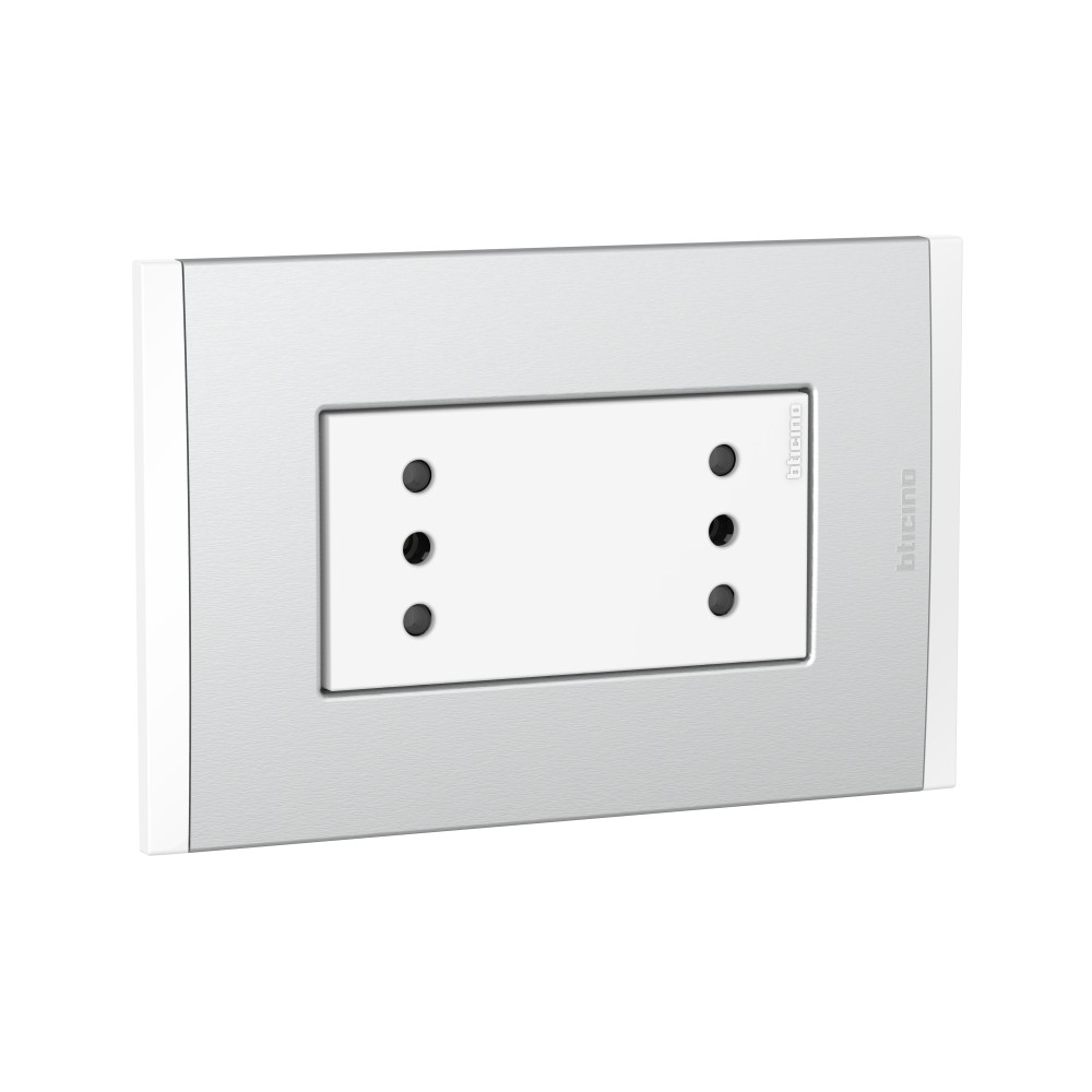 TOMACORRIENTE DUPLEX 3 EN LINEA BLANCO 2P+T 10A 250V C/PLACA ALUM NATURAL MODUS4 AH2113E2BMN