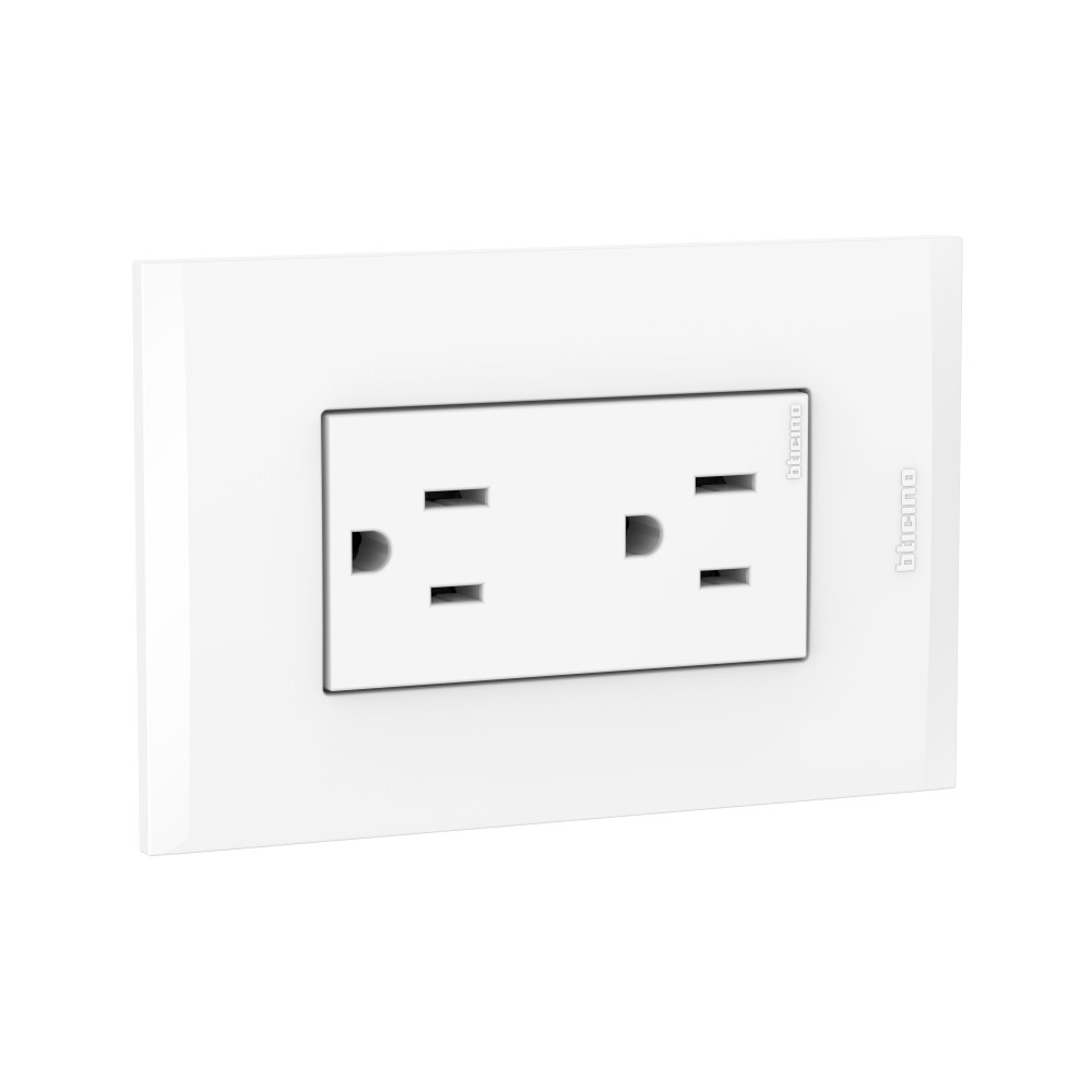TOMACORRIENTE DUPLEX AMERICANO BLANCO 2P+T 16A 250V C/PLACA BLANCA MODUS4 AH2228EB