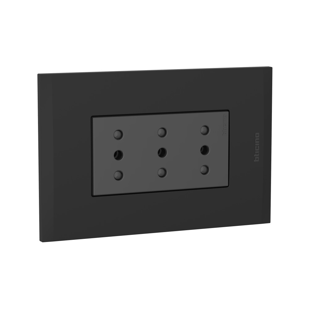 TOMACORRIENTE TRIPLEX 3 EN LINEA NEGRO 2P+T 10A 250V C/PLACA NEGRO MODUS4 AH2113E3ANG