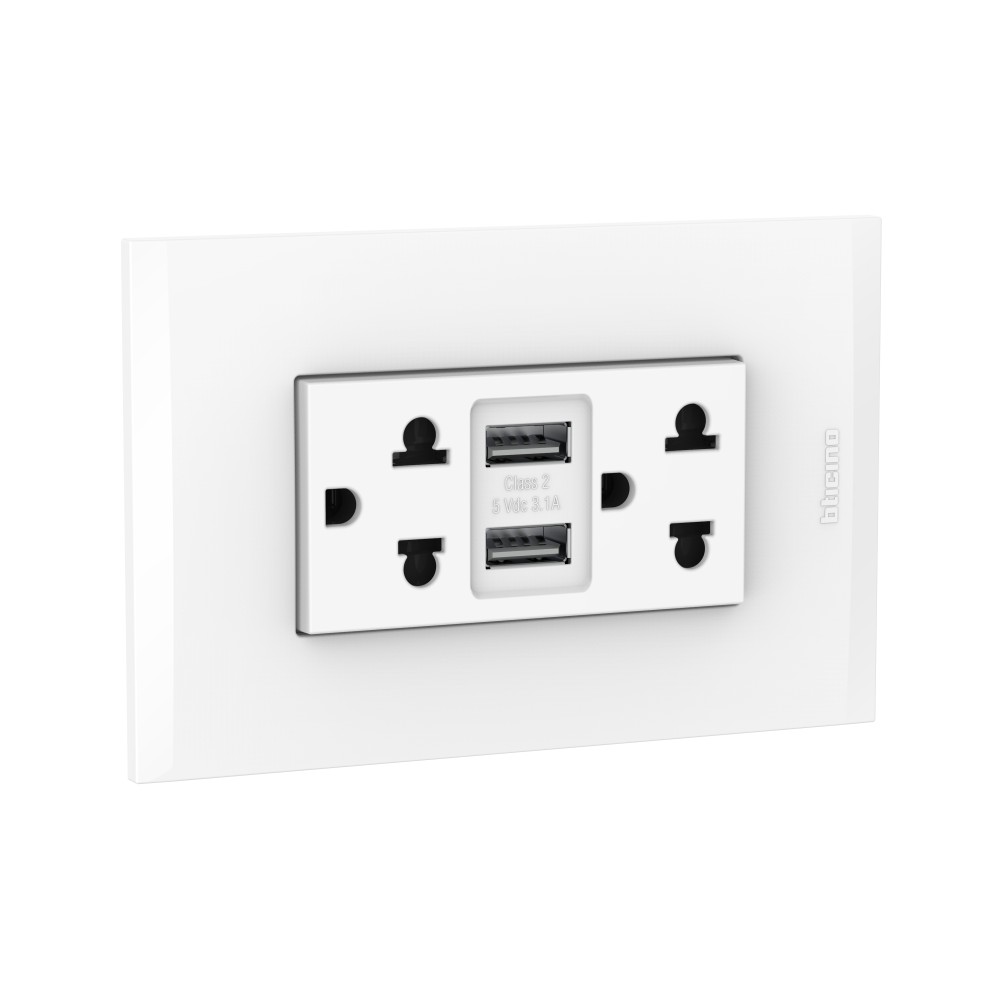 TOMACORRIENTE DUPLEX UNIVERSAL+2 USB TIPO A BLANCO 2P+T 16A 250V C/PLACA BLANCA MODUS4 AH2375USBEB