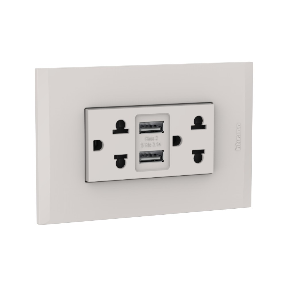 TOMACORRIENTE DUPLEX UNIVERSAL+2 USB TIPO A ARENA 2P+T 16A 250V C/PLACA ARENA MODUS4 AH2375USBEH