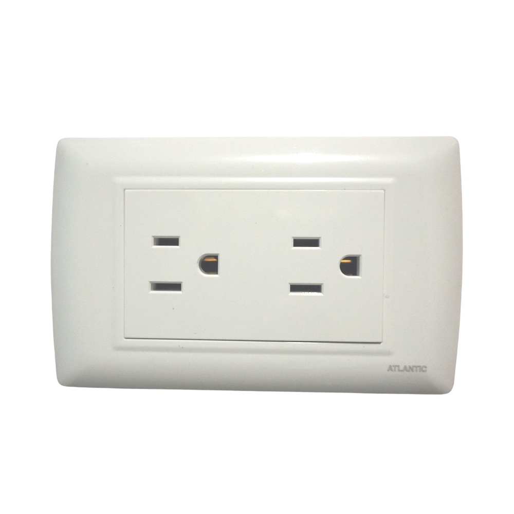 TOMACORRIENTE DOBLE AMERICANO BLANCO 2P+T 16A 250V PLACA BLANCA LP105/2