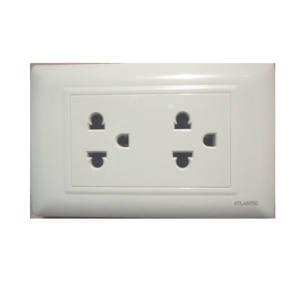 TOMACORRIENTE DOBLE UNIVERSAL BLANCO 2P+T 16A 250V PLACA BLANCA LP105D/2