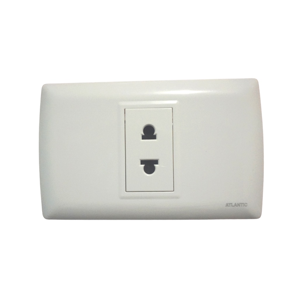 TOMACORRIENTE SIMPLE UNIVERSAL BLANCO 2P 16A 250V PLACA BLANCA LP112