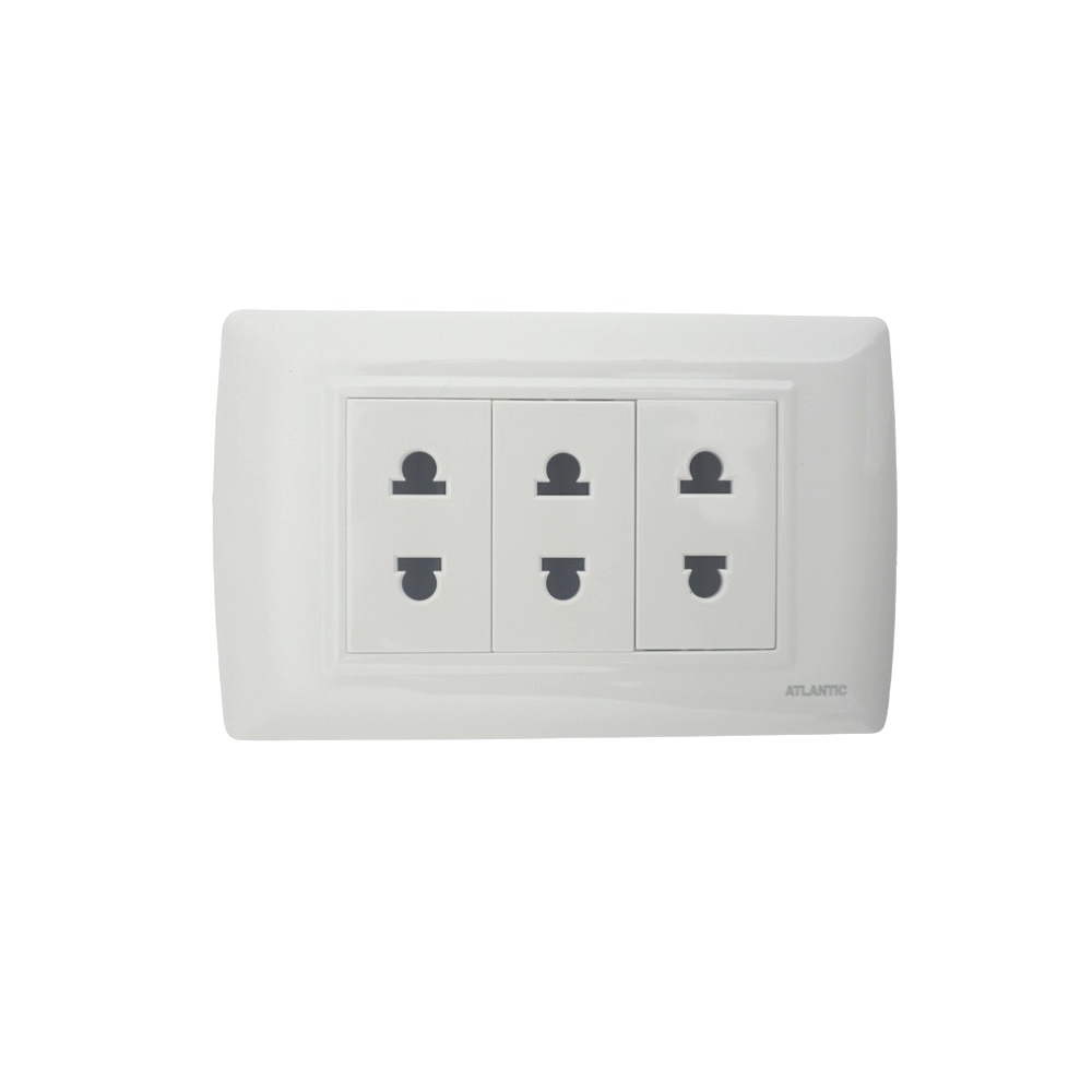 TOMACORRIENTE TRIPLE UNIVERSAL BLANCO 2P 16A 250V PLACA BLANCA LP112/3