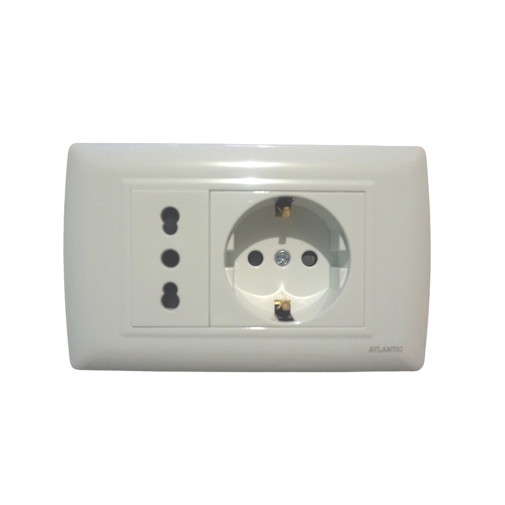 TOMACORRIENTE DOBLE SHUKO/3LINEA BLANCO 2P+T 16A 250V PLACA BLANCA SCHUKO LP1062