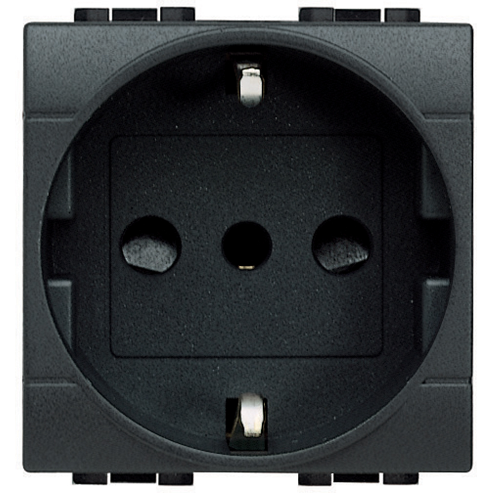 DADO TOMACORRIENTE SCHUKO 2 MOD NEGRO 2P+T 16A 250V LIVINGLIGHT L4140