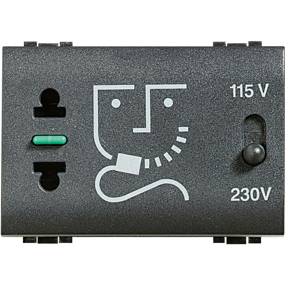 DADO TOMACORRIENTE UNIVERSAL 3 MOD NEGRO 2P 115/230V P/RAZURADOR LIVINGLIGHT L4177