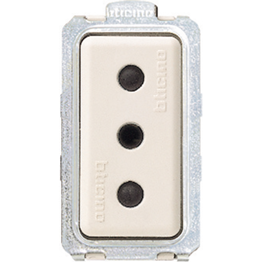 DADO TOMACORRIENTE 3 EN LINEA 1 MOD MARFIL 2P+T 10A 250V MAGIC 5113