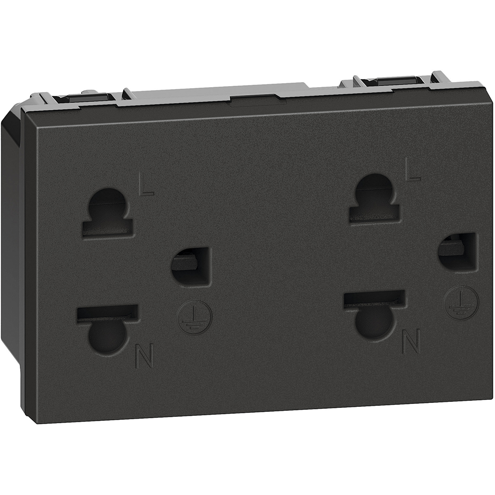 DADO TOMACORRIENTE UNIVERSAL DOBLE 3 MOD NEGRO 2P+T 16A 127/250V LIVING NOW KG4185