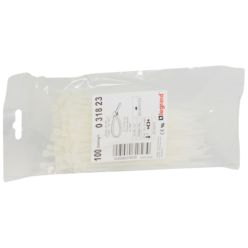 ATADOR P/CABLE NATURAL 3.5X140MM COLRING C/100 UND 031823