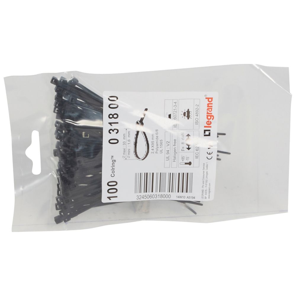 ATADOR P/CABLE NEGRO 2.4X95MM COLRING C/100 UND 031800