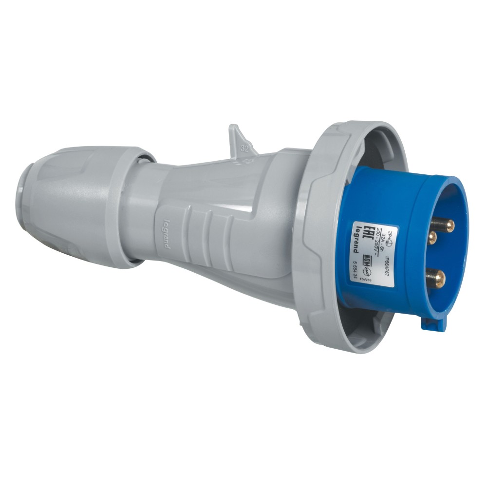 ENCHUFE IND AEREO 2P+T 32A 200/250VAC AZUL 6H IP67 555434