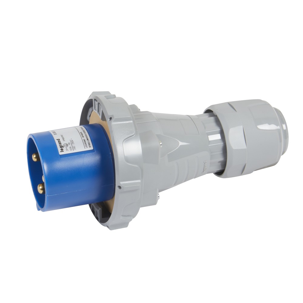 ENCHUFE IND AEREO 2P+T 63A 200/250VAC AZUL IP67 555524
