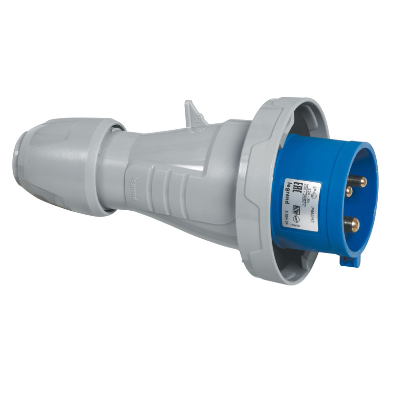 ENCHUFE IND AEREO 2P+T 16A 200/250VAC AZUL 6H IP67 555324