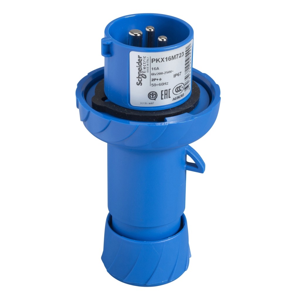 ENCHUFE IND AEREO 2P+T 16A 200/250VAC AZUL 6H IP67 PKX16M723
