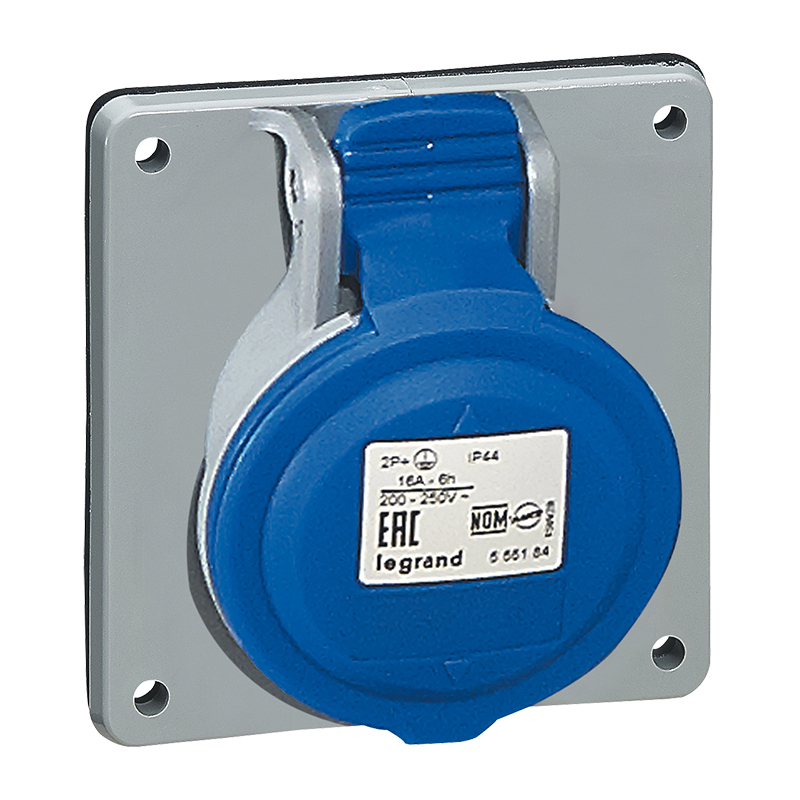 TOMA INDUSTRIAL EMPOTRADO 2P+T 32A 250VAC AZUL 6H IP44 555284