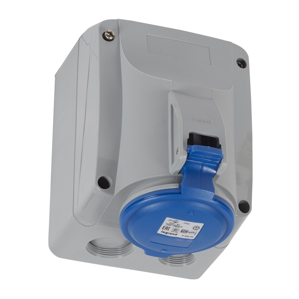 TOMA INDUSTRIAL ADOSABLE 2P+T 32A 250VAC AZUL 6H IP44 555254