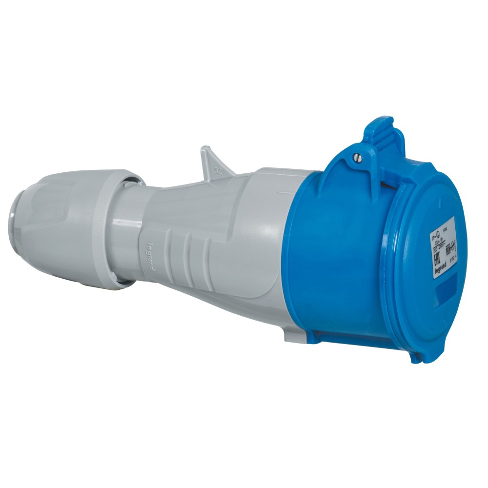 TOMA INDUSTRIAL AEREO 2P+T 32A 250VAC AZUL 6H IP44 555214