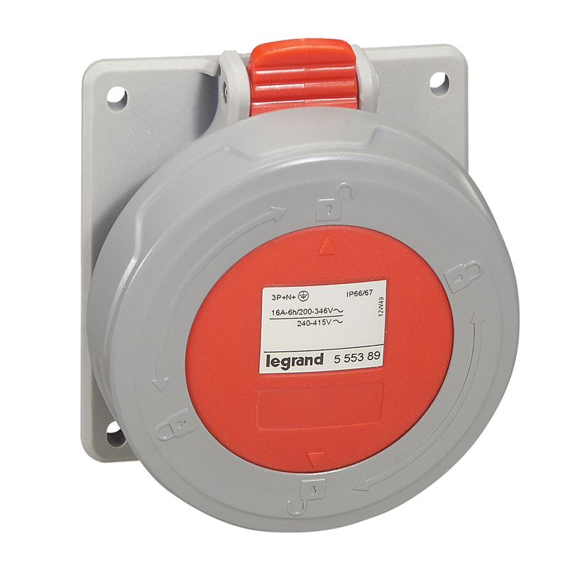 TOMA INDUSTRIAL EMPOTRABLE 3P+T+N 32A 415VAC IP67 ROJO 6H P17 Tempra Pro 555489