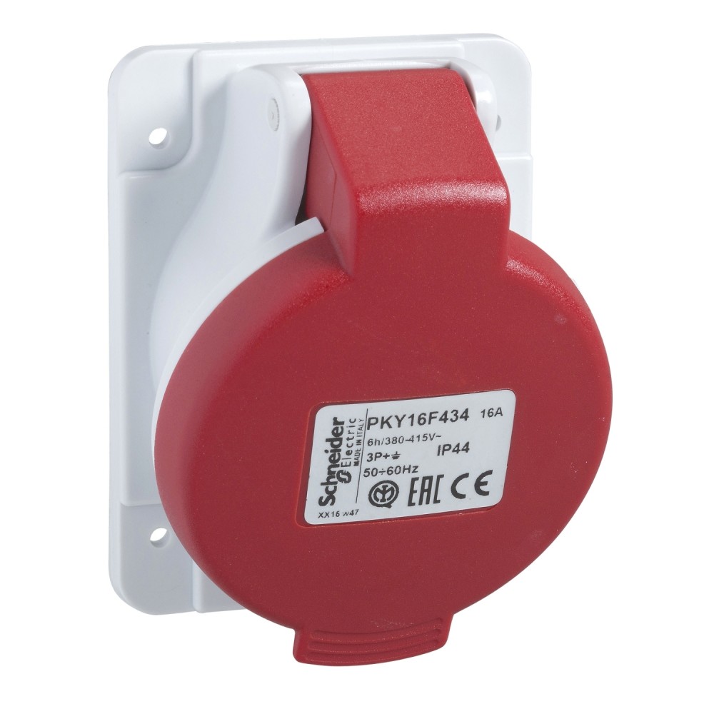 TOMA INDUSTRIAL EMPOTRADO 3P+T 16A 380/415VAC ROJO 6H IP44 PKY16F434
