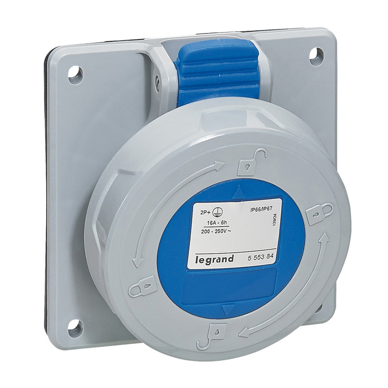 TOMA INDUSTRIAL EMPOTRADO 3P+T 16A 250VAC AZUL 9H IP67 555385