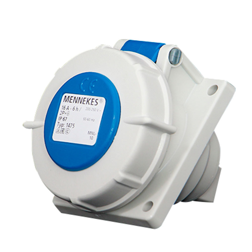 TOMA INDUSTRIAL EMPOTRADO 2P+T 16A 230V AZUL 6H IP67 1475