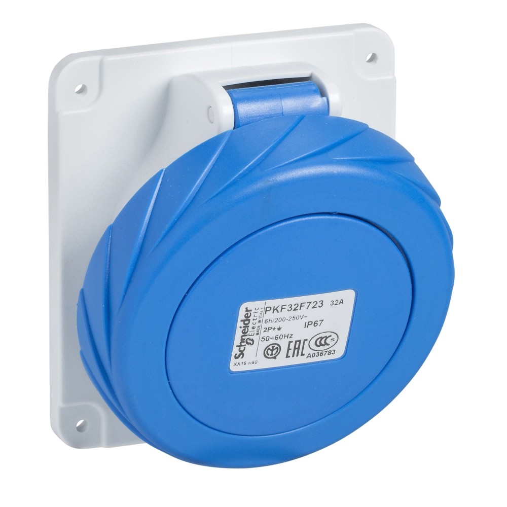TOMA INDUSTRIAL EMPOTRADO 2P+T 16A 250V AZUL 6H IP67 PKF16F723